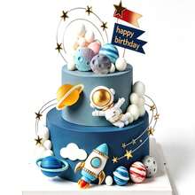 6pcs Outer Space Cake Decorations Astronaut Rocket Cake Toppers, Just Insert The Decorations Into Cakes, Cupcakes Or Dessert Displays To Create A Layered And Visually Appealing Decorative Effect. This Eye-Catching Rocket Spaceship Cake Decoration And Astronaut Cake Decoration Will Help Make Your Cake Display More Memorable And Photogenic - Multicolor - View 4