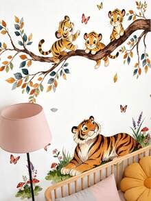 Giraffe Tiger Animal Wall Sticker Bedroom Living Room Home Background Decoration Wall Decal Loving Family Animal Sticker - Multicolor - View 3