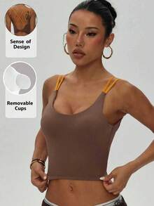 Women's Solid Color Removable Padded Criss-Cross Sports Bra - Multicolor - View 1