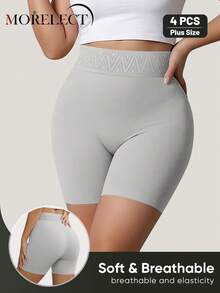4pcs Women's Plus Size High Waist Boyshorts, Seamless, Tummy Control, Soft, Breathable & Stretchy - Multicolor - View 5