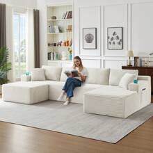 Sectional Sofa Beige 6 Seats - Modular U Shape Frame - 米色 6 人座 - 查看 4