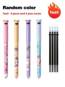Erasable Black & Blue Ink Gel Pens With Eraser, 0.5mm Fine Tip, Lightweight Plastic Barrel, Refillable Office Stationery Gift Set, Cartoon Creative Design, Quick-Drying, Perfect For Back To School - Multicolor - View 32