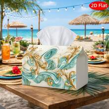 1 pieza Funda de caja de pañuelos de tela con patrón floral de pergamino verde azulado dorado vintage plano 2D, soporte de almacenamiento de pañuelos rectangular impreso a doble cara, estilo de lujo retro para decoración del hogar en sala de estar, cocina, coche, escritorio - Multicolor - Ver 4