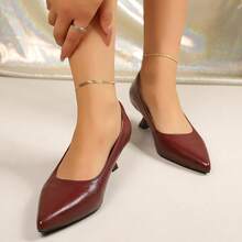 Women's Fashion Pointed Toe High Heel Shoes, Casual Slip-On Chunky Heel Pumps, Suitable For Office, Commute, Party - Burgundy - View 14