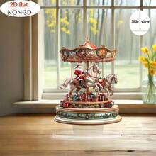 2D Flat Style 1pc Santa Claus Riding Carousel Desktop Ornament - Traditional Christmas Decor, Suitable For Home, Desk, Shelf Display, High-Quality Acrylic Carousel With Santa Claus Design - A - View 5