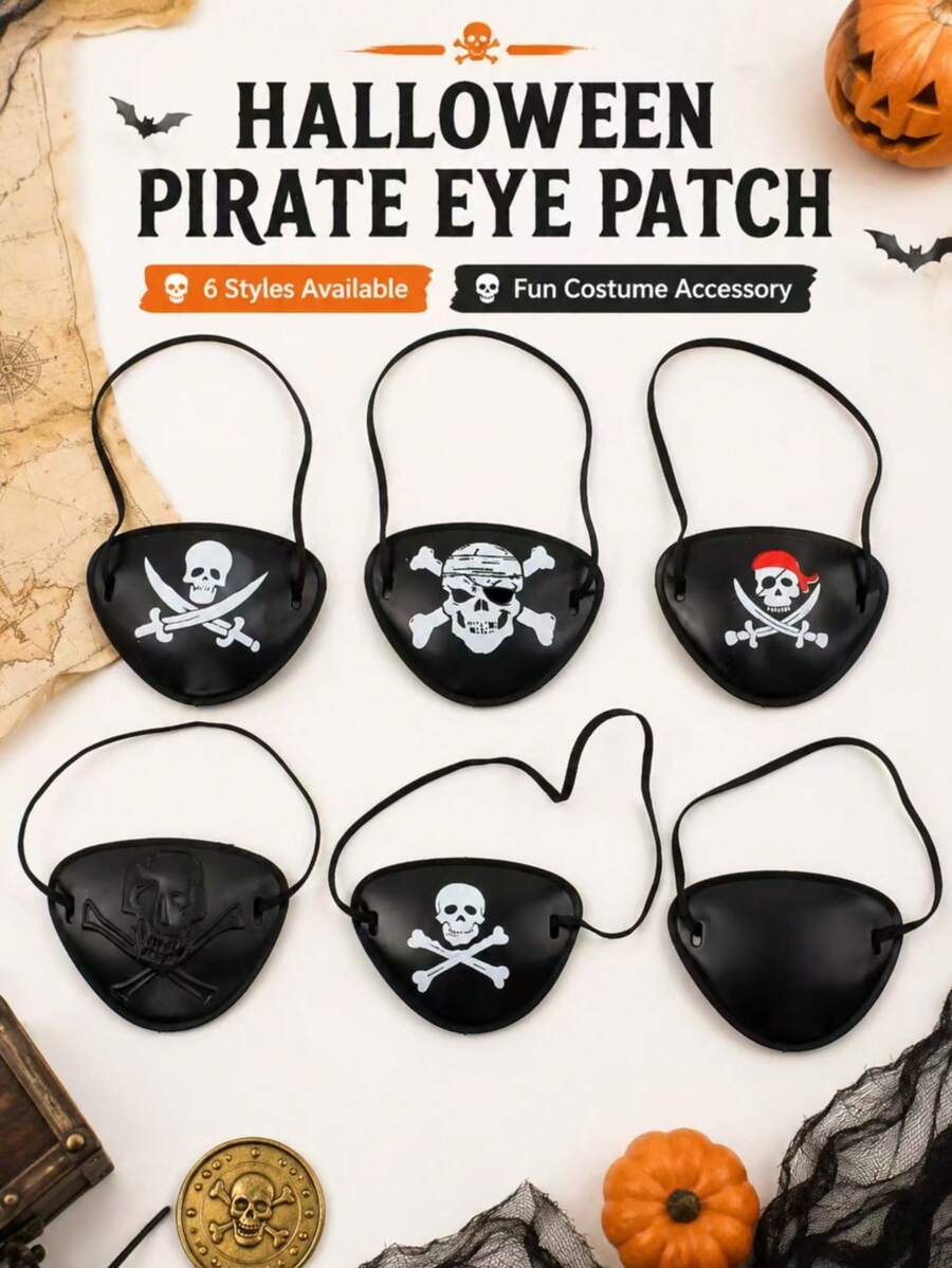 1 peça/6 peças Tapa-olho de Pirata de Halloween, 6 Estilos, Acessório de Fantasia de Caveira e Ossos Cruzados, Presente de Festa de Interpretação de Papéis, Adereço de Fantasia de Baile de Máscaras, Tema de Pirata Gótico Vintage, Suprimentos de Festa de Halloween, Acessório de Cabine de Fotos de Festival de Carnaval (Estilo Aleatório Enviado) - máscara de brinquedo de pirata de Halloween - Visão 1