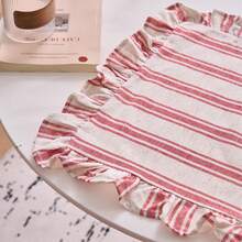 1/2/4/6/8pcs Red Triple Stripe Ruffle Edge Square Placemats, Multiple Quantity Options, Versatile For Home Kitchen Table Decor, Water Cup Bowl Plate Anti-Slip Mat, Suitable For Holiday Party Birthday Wedding Dinner Office Desk Coffee Table Home Decor Room Decor Dorm Decor All Season - Red - View 6