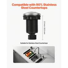 Garbage Disposal Air Switch Kit, 2.5" Sink Top Air Switch For Food Waste Disposal, Brushed Silver Stainless Steel ON/OFF Air Button For Waste Disposer - Suitable For Stainless Steel Countertops - Black - View 2