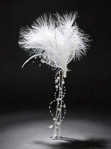 2pcs Women's Ethereal White Feather Butterfly Hair Clips, Long Pearl Tassel Side Clips, Bridal Hanfu Accessories - Multicolor - View 4