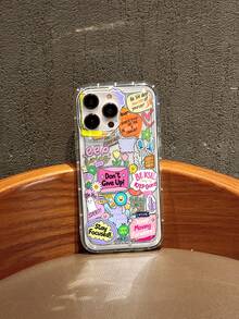 1pc Cute Slogan & Pattern Collage Full Coverage TPU Anti-Drop Phone Case Compatible With Apple 17 16 15 14 13 12 11 Pro Max And Series - Multicolor - View 5