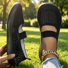 Women's Comfortable Casual Lace-Up Slip-On Flat Shoes, Round Toe Breathable Upper, Lightweight Sole, Fashionable Minimalist Style - Black - View 1