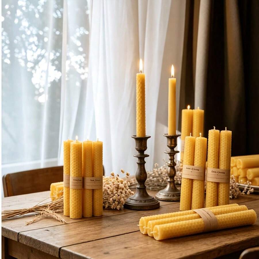 2/4/6 buah Lilin Lebah Panjang Buatan Tangan Bentuk Sarang Lebah - 20cm, Dekorasi Suasana Meja Makan Rumah, Lilin Aromaterapi untuk Pesta Liburan - Lilin panjang berwarna kuning - View 1