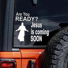 Are You Ready Jesus Is Coming Soon Vinyl Car Sticker, Jesus Silhouette Christian Religious Waterproof Self-Adhesive Decal, Rear Window Decor For Truck, SUV - Sticker - View 1