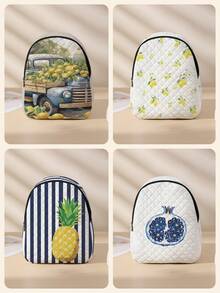 1pc Rhombus Pattern Backpack, School Bag, Storage Bag, Travel Storage Backpack, Fruit Print Design, Large Capacity Foldable Easy Storage Bag, Lightweight Burden Reduction, Reinforced Double Shoulder Straps + Zipper Closure, Large Capacity Storage More Organized, Convenient And Practical For Accessing Items, Can Be Used As Student School Bag, Girl's Commuter Backpack, Short Trip Bag, Campus Casual Backpack, Suitable For School Books, Daily Commute, Outdoor Travel - Multicolor - View 1