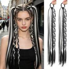 2pcs/Set Double Ponytail Braided Hair Extensions, Rope-Style Ponytail Hair Extensions, Long Synthetic Fiber Wigs, Suitable For Women's Daily Styling, Halloween, Anime Characters, Stage, Y2K, Party Outfits - Multicolor - View 9