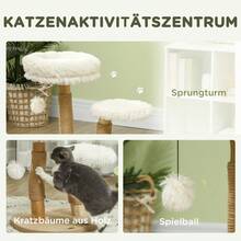 Árbol rascador para gatos, árbol de juegos, poste rascador, escalera, 5 niveles, beige gris, 48.5 x 48.5 x 100 cm (LxWxH), On-Site - Blanco + Madera - Ver 5
