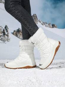 女款耐穿加厚保暖戶外雪地靴，舒適素色高筒登山靴 - 白色 - 查看 6
