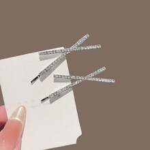 2pcs Silver Cross Rhinestone Hair Clips, Super Shiny Heavy Rhinestone Decorated Exquisite Straight Hair Clips For Women, Korean Style Side Bangs Hair Clips - Silver - View 3