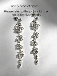 1 Pair Versatile Rhinestone Decorated Long Tassel Earrings, Party & Date Night Gift For Women - White Diamond - View 6