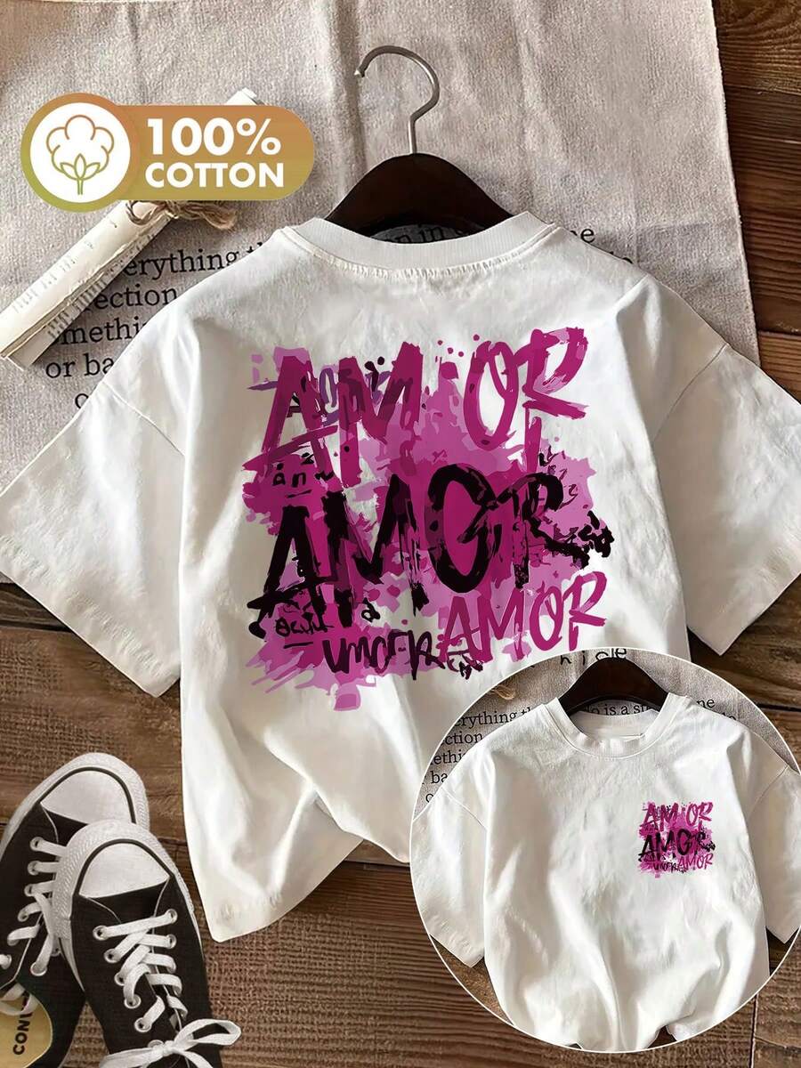 Local Warehouse Pure Cotton Unisex Y2K Streetwear Summer [Double-Sided Printing] Women's T-Shirt, Graffiti-Style Ink-Splattered Lettering - Blanco - View 1