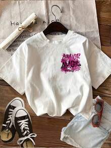 Local Warehouse Pure Cotton Unisex Y2K Streetwear Summer [Double-Sided Printing] Women's T-Shirt, Graffiti-Style Ink-Splattered Lettering - Blanco - View 4