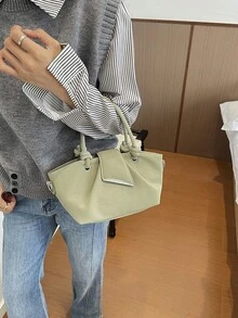 Dedoo 歐美小眾設計麂皮水桶包附扣環，女款街頭手提包，適合秋冬購物、通勤、派對、送禮 - 綠色 - 查看 3