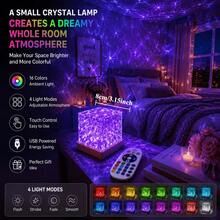 2026 Christmas & Halloween Theme Mini Square Remote Control Smart Light, 16-Color Aurora Water Ripple Projection Lamp, Smart Rotating Multi-Color Light Effects, Touch Color Change, Ice Crystal Cube Ambient Light, Bedroom, Bedside, Desk Decoration, Night Light, LED Small Table Lamp, USB Light, Room, Dorm, Romantic Lighting Decor, Christmas Gift, Halloween Gift, Valentine's Day Gift, Birthday Gift, Back To School & Graduation Season Gift, Note: USB Powered, Remote Control Without Battery - New RGB Aurora - View 10
