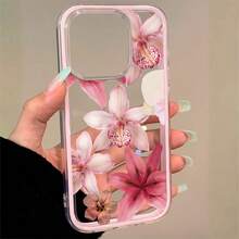 1pc Pink Butterfly Flower Pattern New Personalized Frame 2-In-1 Transparent Full Coverage TPU Anti-Drop Fashion Phone Case Compatible With IPhone 11 12 13 14 15 16 17 Pro Max - Multicolor - View 5