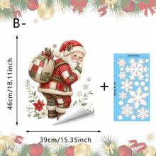 1pc Christmas Window Sticker, Retro Checkered Santa, Snowman And Reindeer Glass Sticker, Vinyl Reusable Sticker, Suitable For Home Store Windows, Holiday Party Decorations - Multicolor - View 10