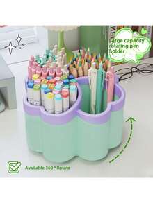 1pc 360° Spiral Flower Thickened Desktop Storage Box, 4 Pen Slots, Suitable For Stationery, Office, School, Home, Art Supplies Desktop Storage, Multiple Styles Available, Pink/Green/Blue - Multicolor - View 7