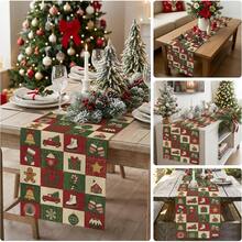 Merry Christmas Winter Xmas Tree Ball Bells Checkered Table Runner Holiday Party Decor Reusable Xmas Kitchen Dining Table Runner Christmas Decorations - Multicolor - View 9
