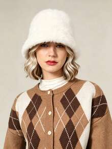 New Women's Autumn/Winter Versatile Mink Fur Bucket Hat, Solid Color Minimalist Fashion Outdoor Warm Ear Protection Cold-Proof Bell-Shaped Bucket Hat - Multicolor - View 9