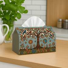 1pc Vintage Country Style Tissue Box, Tree Sun Rabbit Pattern - Durable Polyester Fabric Napkin Dispenser, Suitable For Home, Kitchen, Dining Table Decor, Party Napkin Holder, Tissue Box, Suitable For Home, Restaurant, Dining Table Centerpiece - Multicolor - View 8