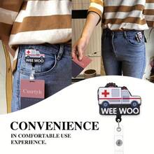 1 Wee Woo Ambulance Retractable Badge Scroll With Clip, Acrylic ID Holder, Suitable For Paramedics, Nurses, Doctors, Professionals, Emergency Bus Drivers - Durable And Fun Design. - Multicolor - View 3