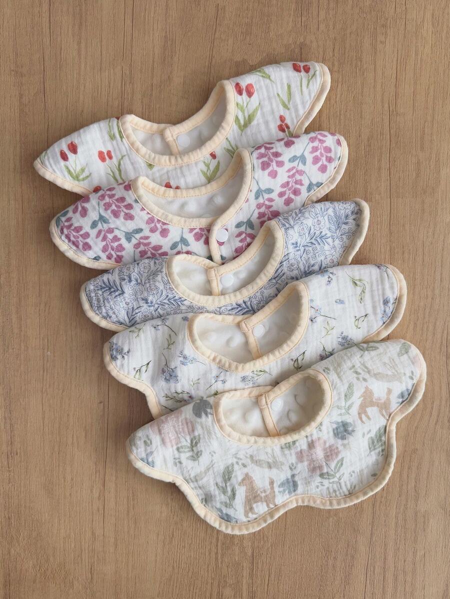 Baby Gauze & Bean Fleece Petal Design Bib, Pure Cotton Drool Bib For Newborns - Multicolor - View 1