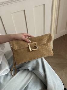 New Fashion Women's Envelope Bag, Versatile Solid Color Handbag, Large Capacity Casual Tote - Khaki - View 4