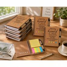 8pcs Set (Notebook + Large Sticky Notes + 5 Long Sticky Notes + Pen), Paige Stationery Set: Inspirational Notebook, Inspirational Quote Style Signature Pen, Sticky Notes, Pen, With Brown Category Label Bar, Includes Sticky Notes, Paper Stationery Combination Set - Multicolor - View 1