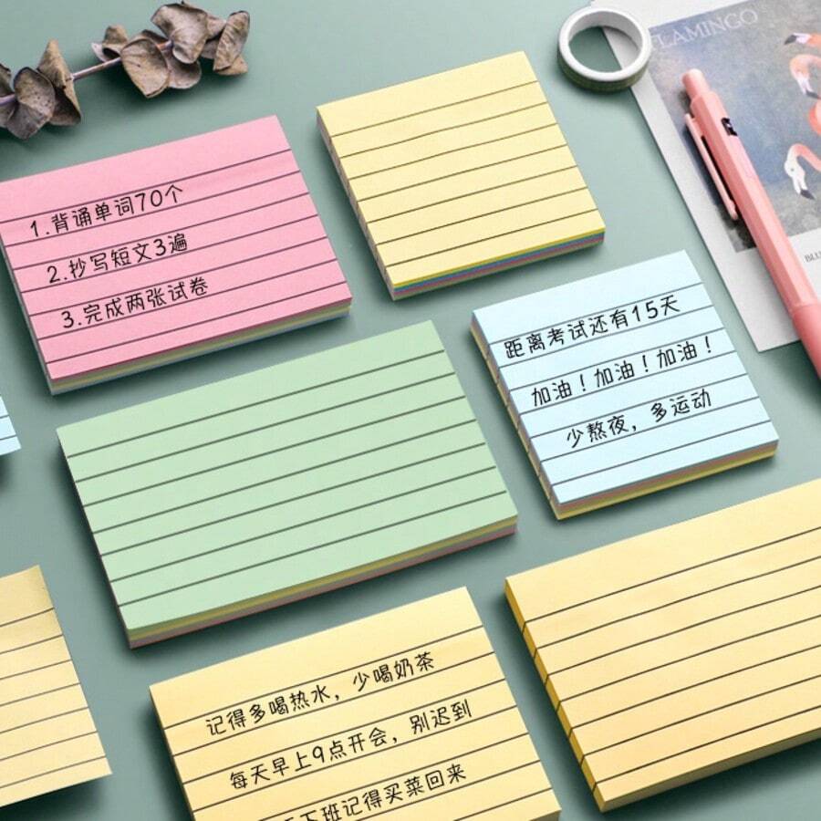 100 Sheets Colorful Sticky Notes Creative Memo Pad, 4 Colors Available, Tear-Off Style Note Pad, Office And Home Use, Space-Saving, Super Practical, 4 Vibrant Colors, Square Sticky Notes Suitable For Office, School And Home, Repositionable Work And Study Memo Paper - Long - View 1