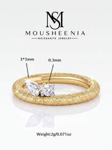 MOUSHEENIA 925純銀 Toi Et Moi 戒指，鑲嵌梨形與圓形莫桑鑽，金色爪鑲，錘紋飾面，獨特禮物 - 戒指 - 查看 7
