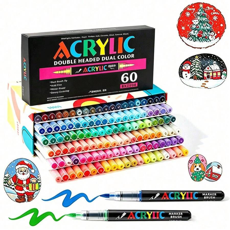12/24/36/48/60/72/80/120pcs/Set Straight Barrel Liquid Large Capacity Quick-Dry Colored Pens, Suitable For Ceramic And Stone Materials - Multicolor - View 1