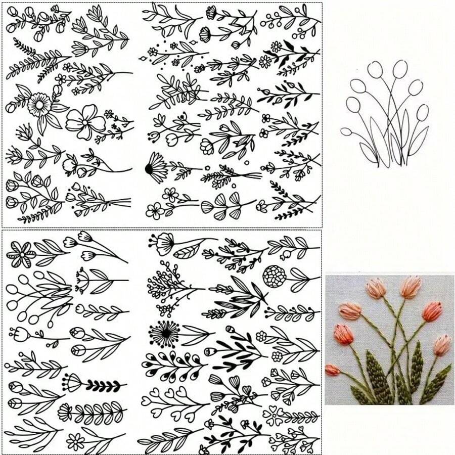 LAMYA Rustic Wildflower Sketch: Instant Download Embroidery Transfer Pattern. Minimalist Botanical Line Art, Suitable For Modern Needlework And Wall Art