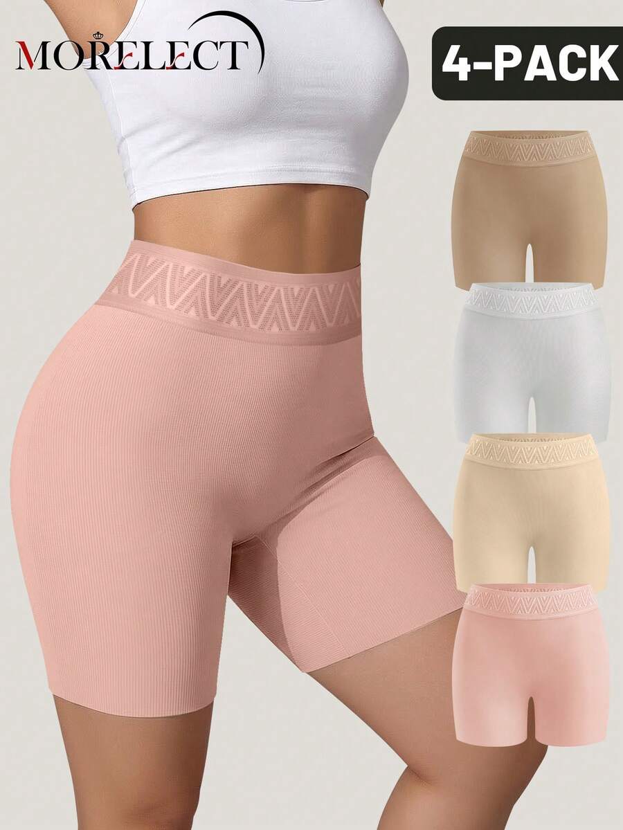 4pcs Women's Plus Size High Waist Boyshorts, Seamless, Tummy Control, Soft, Breathable & Stretchy
