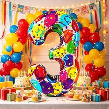 40 Inch Large Number 0-9 Foil Balloon, Colorful Polka Dot Pattern Digit Balloon, Party Decor Props For Birthday, Bachelorette And Themed Celebration Layout - Multicolor - View 3