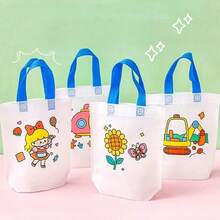 6/12/24pcs Reusable DIY Doodle Non-Woven Shopping Bags - DIY Doodle Bags, Children's Kindergarten Handmade Coloring Painting Materials, Educational Coloring - Random Style Patterns And Rope Colors - Multicolor - View 10