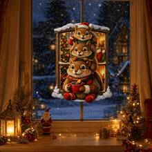 1pc Winter Snowy Window Sill Squirrel Glass Sticker, Warm Light Christmas Tree & Hot Drink Small Animal Set, Home Floor Window & Shop Gentle Christmas Glue-Free Decorative Sticker - Multicolor - View 6