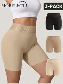 3pcs Women's Plus Size High Waist Boyshorts, Seamless, Tummy Control, Soft, Breathable & Stretchy - Multicolor - View 2