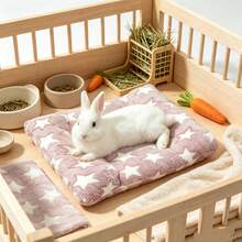 1pc Cozy Wrap-Around Pet Bed For Rabbits & Small Animals - Soft Plush Cushion With Raised Edges For Security, Machine Washable Sleeping Mat - Pink - View 1