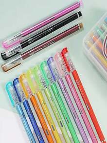 12-Color Diamond Neutral Pen Set With Storage Box, 0.5mm Fine Tip Colored Pens, Smooth Writing Diary Pens, Suitable For Note-Taking, Drawing, Sketching, Bookkeeping, School And Office Supplies - Diamond Gel Pen Set - View 8