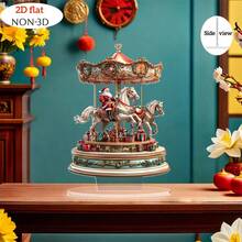 2D Flat Style 1pc Santa Claus Riding Carousel Desktop Ornament - Traditional Christmas Decor, Suitable For Home, Desk, Shelf Display, High-Quality Acrylic Carousel With Santa Claus Design - A - View 3