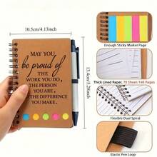 8pcs Set (Notebook + Large Sticky Notes + 5 Long Sticky Notes + Pen), Paige Stationery Set: Inspirational Notebook, Inspirational Quote Style Signature Pen, Sticky Notes, Pen, With Brown Category Label Bar, Includes Sticky Notes, Paper Stationery Combination Set - Multicolor - View 4
